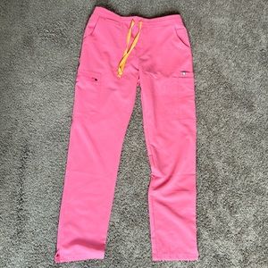 Figs Pink Skinny Pants with Yellow Drawstring